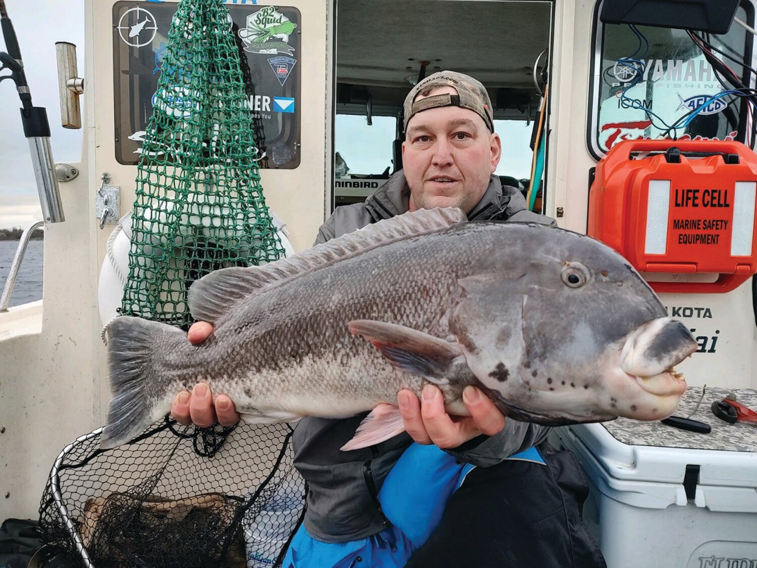 PRIZE TAUTOG: “Al Zuppe with a prize tautog caught this week on Flippin Out Charters, Portsmouth, RI with a green crab and one of Al’s yellow Asylum Jigz.” said Dave Henault of Ocean State Tackle. (Submitted photo)
